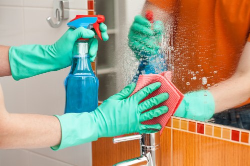 Professional kitchen cleaner at work
