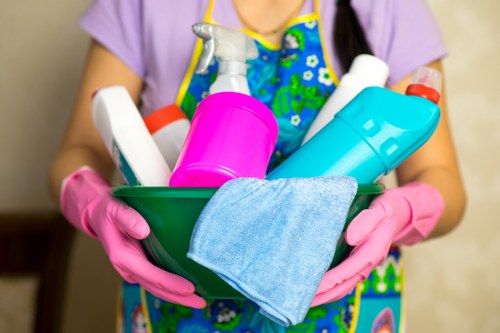 Person cleaning a kitchen appliance