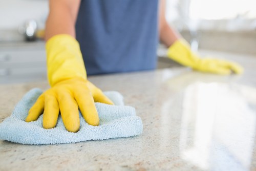 Sanitized kitchen surfaces in office